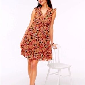 J CREW FACTORY Vibrant Floral Ruffle Dress